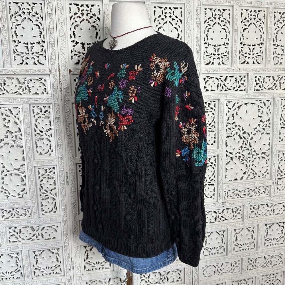 Vintage Black Whimsygoth Chunky Grannycore Sweater Sz Medium‎ - Picture 5 of 9